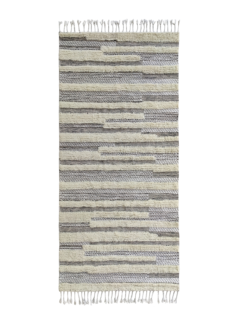 Natural Color Wool Woven Rug with Fringes SR 053 (80x200cm) - Elegant Hallway Rug by Ramsha Home Natural Color Wool Woven Rug with Fringes - SR 053, (80x200cm)