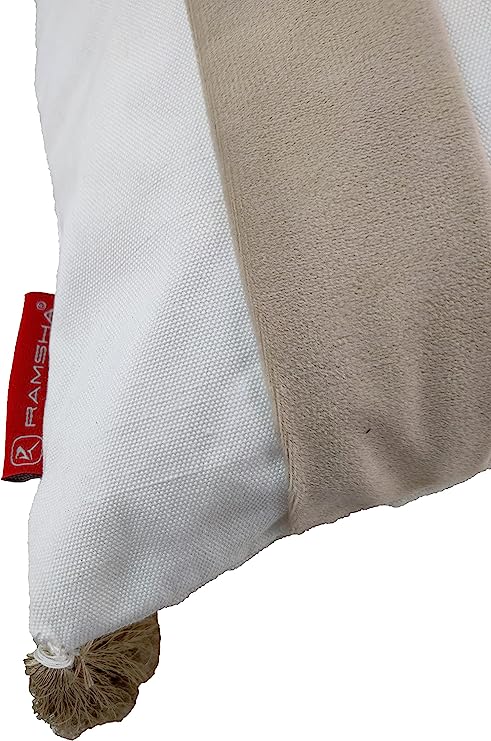 Polyester Cushion with Filler CS-136 Decorative Cushion with Tassel for Indoor and Outdoor Use, White and Light Beige Color 30X90cm by Ramsha Home Polyester cushion CS-136 with tassel for indoor and outdoor decor, white and light beige color 30X90cm by Ramsha Home