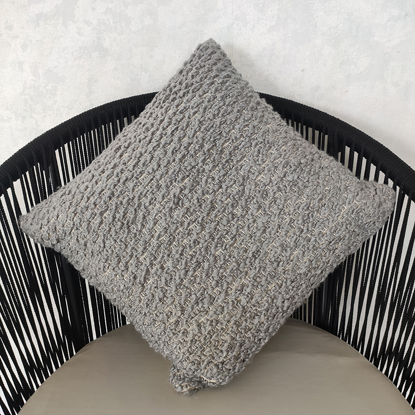 Decorative Woven Polyester Cushion CS-254: Elegant Grey Addition to Your Indoor and Outdoor Seating Indoor and outdoor grey polyester cushion CS-254 with filler, decorative woven texture 45x45cm by Ramsha Home.