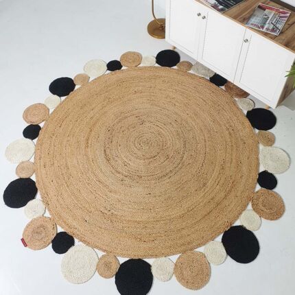 Natural and black jute rug for dining room decor - BR 029 (200cm) by Ramsha Home