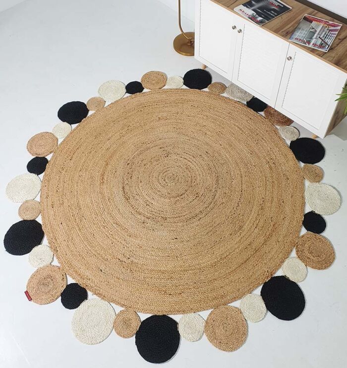Natural and black jute rug for dining room decor - BR 029 (200cm) by Ramsha Home