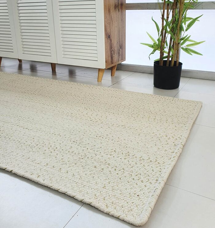 Handmade braided white and gold rope wool floor rug for bedroom - BR 045 (80x200cm) by Ramsha Home