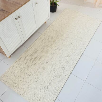 Handmade white and gold wool rug for kids room elegance - BR 045 (80x200cm) by Ramsha Home