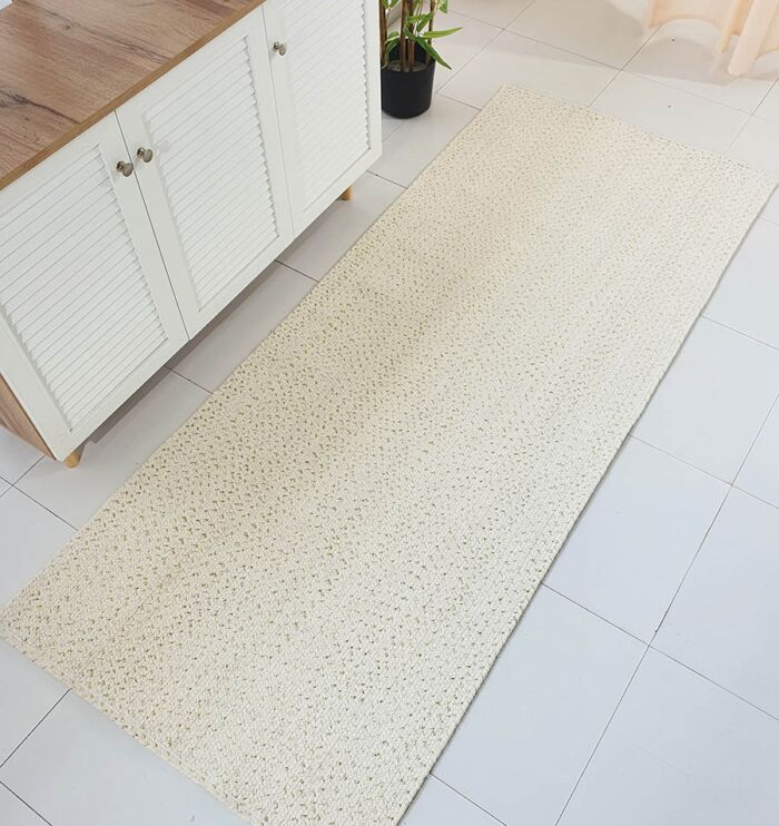 Handmade white and gold wool rug for kids room elegance - BR 045 (80x200cm) by Ramsha Home