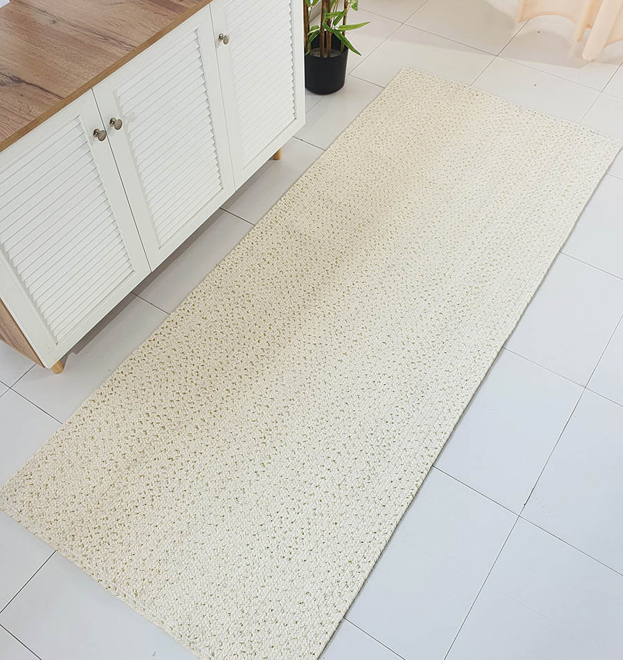 Handmade White & Gold Wool Rug for Kids Room - BR 045 (80x200cm) by Ramsha Home Handmade white and gold wool rug for kids room elegance - BR 045 (80x200cm) by Ramsha Home