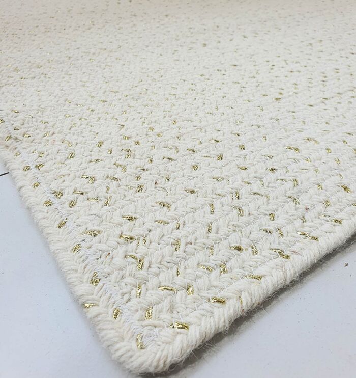 Luxurious white and gold braided wool rug for dining room decor - BR 045 (80x200cm) by Ramsha Home
