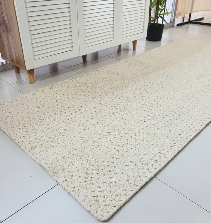 Amazing Handmade White & Gold Rope Wool Floor Braided Rug - BR 045 (80x200cm)