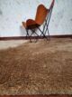 Sideways View of MPS-03 A Beige Shaggy Rug with Leather Chair - Ramsha Home