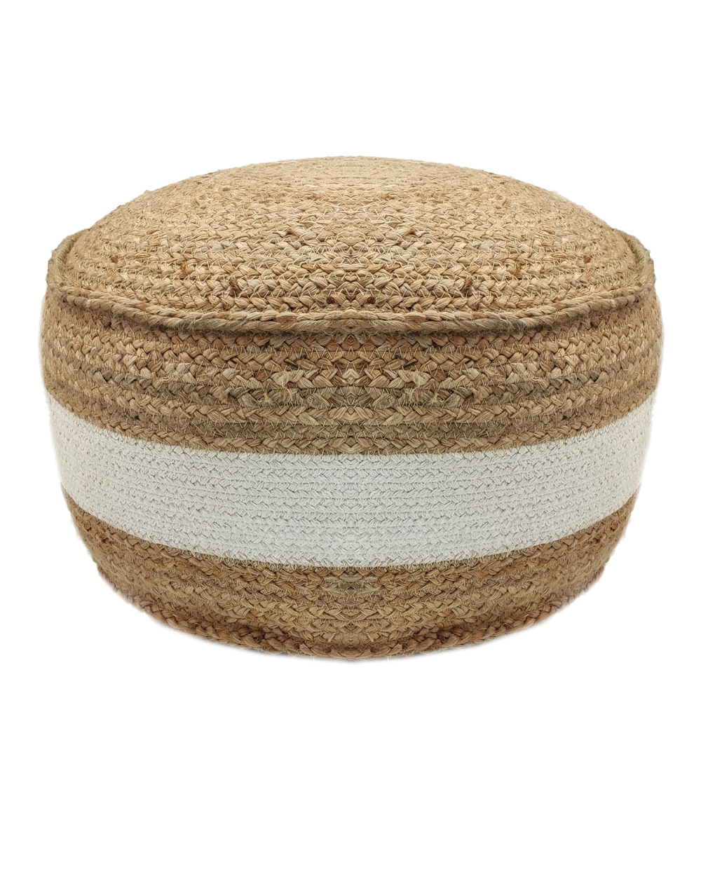 Jute and cotton pouf for home decor PF-081 natural and white 50X50X25cm By Ramsha Home Jute and cotton pouf for home decor PF-081 natural and white color By Ramsha Home