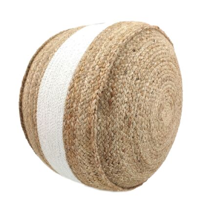 Handmade jute and cotton pouf for home decor PF-081 natural and white color By Ramsha Home