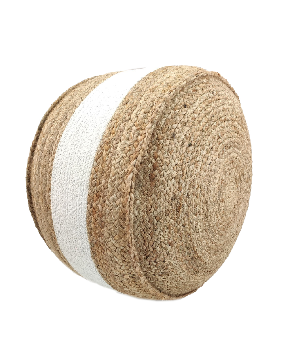 Handmade jute and cotton pouf for home decor PF-081 natural and white 50X50X25cm By Ramsha Home Handmade jute and cotton pouf for home decor PF-081 natural and white color By Ramsha Home