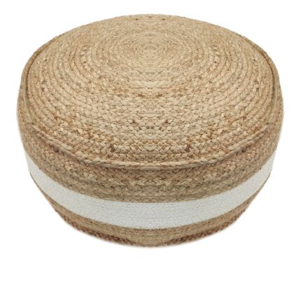 Natural and white jute and cotton pouf PF-081 for home decor By Ramsha Home