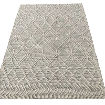Handcrafted natural white hall decor rug SRN 019 (140x200cm) by Ramsha Home