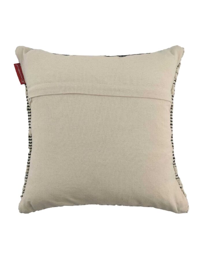 Handmade 45x45cm cotton and wool cushion with woven design in natural and black, CS-050, ideal for living room and bedroom by Ramsha Home.