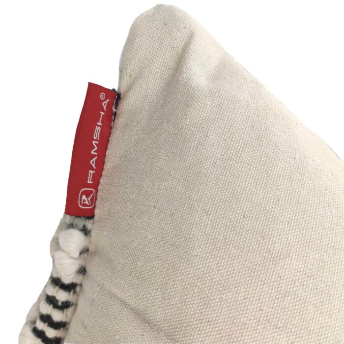 Elegant 45x45cm woven cushion in cotton and wool, natural and black color, CS-050, perfect for couch decor by Ramsha Home.