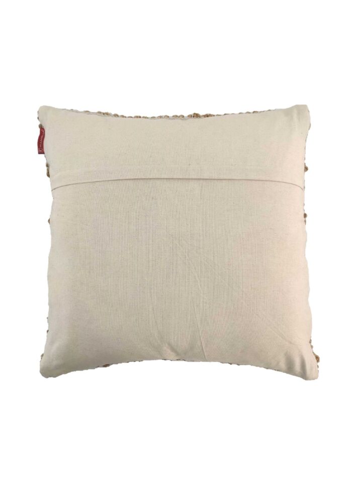 Versatile 40x40cm handmade jute cushion in natural color, CS-049, with a woven pattern, designed for indoor, outdoor, and cafe use by Ramsha Home.