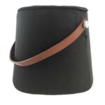 Handcrafted comfort polyester pouf with leather handle PF-022 black color By Ramsha Home