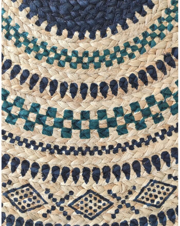 ⁦Luxurious Handmade Multi Color Braided Jute Printed Decor Round Rug - BR 043 (90cm)⁩ - الصورة ⁦4⁩