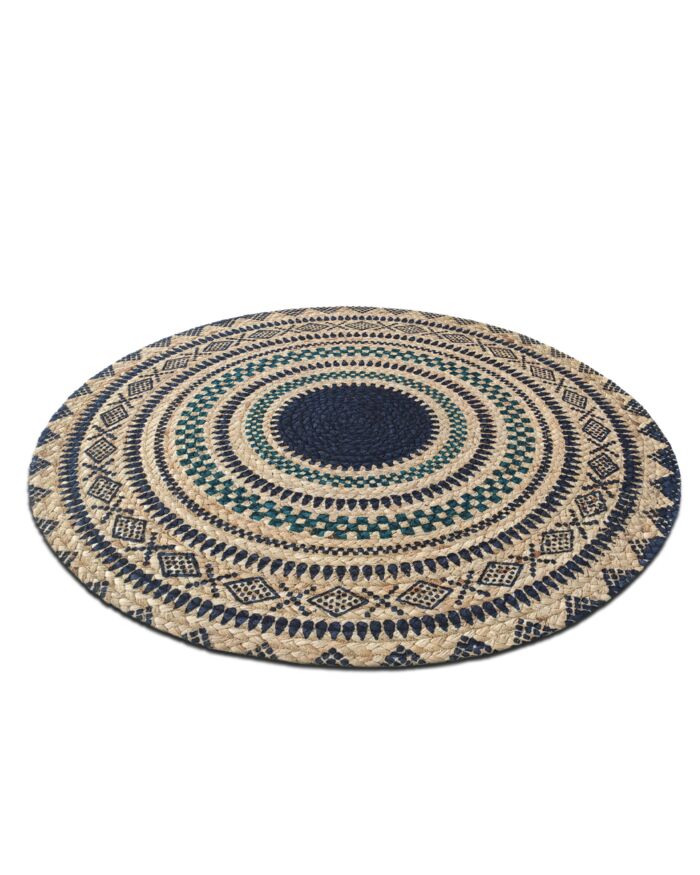 ⁦Luxurious Handmade Multi Color Braided Jute Printed Decor Round Rug - BR 043 (90cm)⁩ - الصورة ⁦3⁩