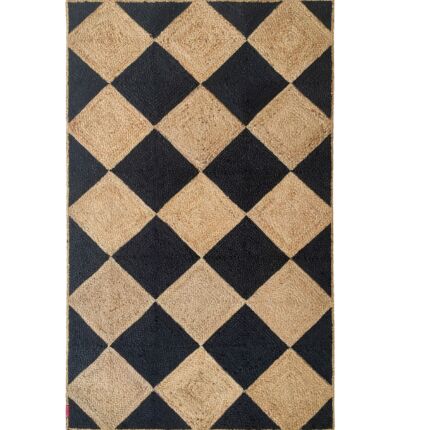 Handmade Natural & Black Color Jute Braided Rug with Tassel - BR 030 (120x200cm)