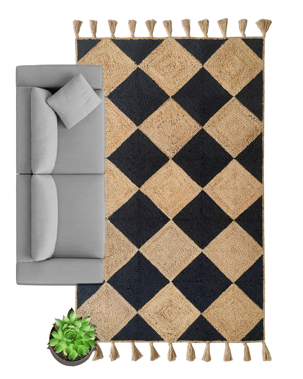 IMG_20221101_121903.jpg Handmade Natural & Black Color Jute Braided Rug with Tassel - BR 030 (120x200cm) - Image 3