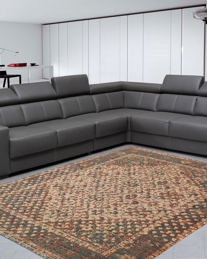 Elegant 145x240cm digital printed rug, DD 024, designed for guest room decor with a sophisticated pattern by Ramsha Home.