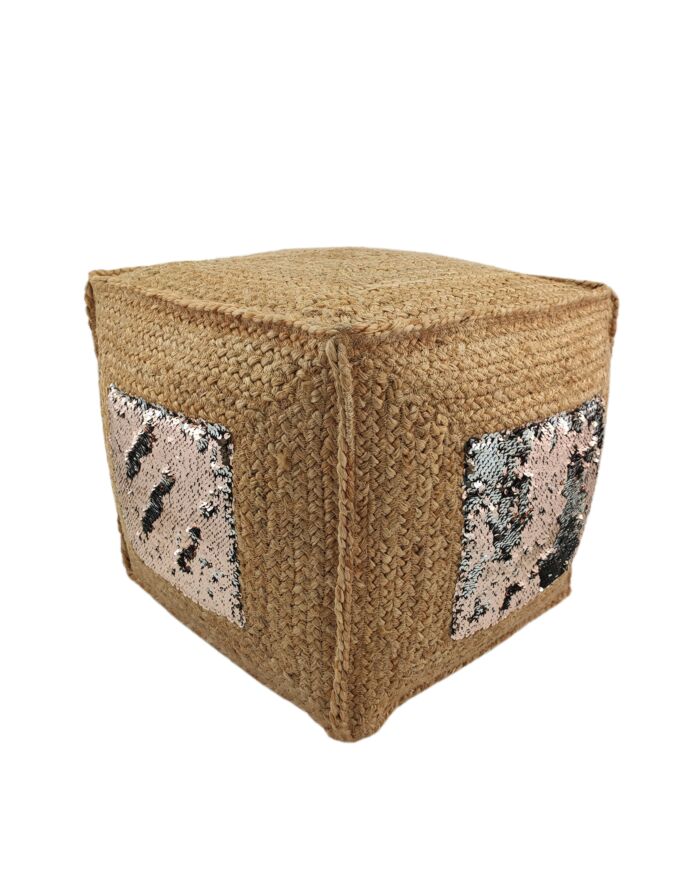 Jute sequin PF-097 home area pouf, natural color, 40x40x40cm.