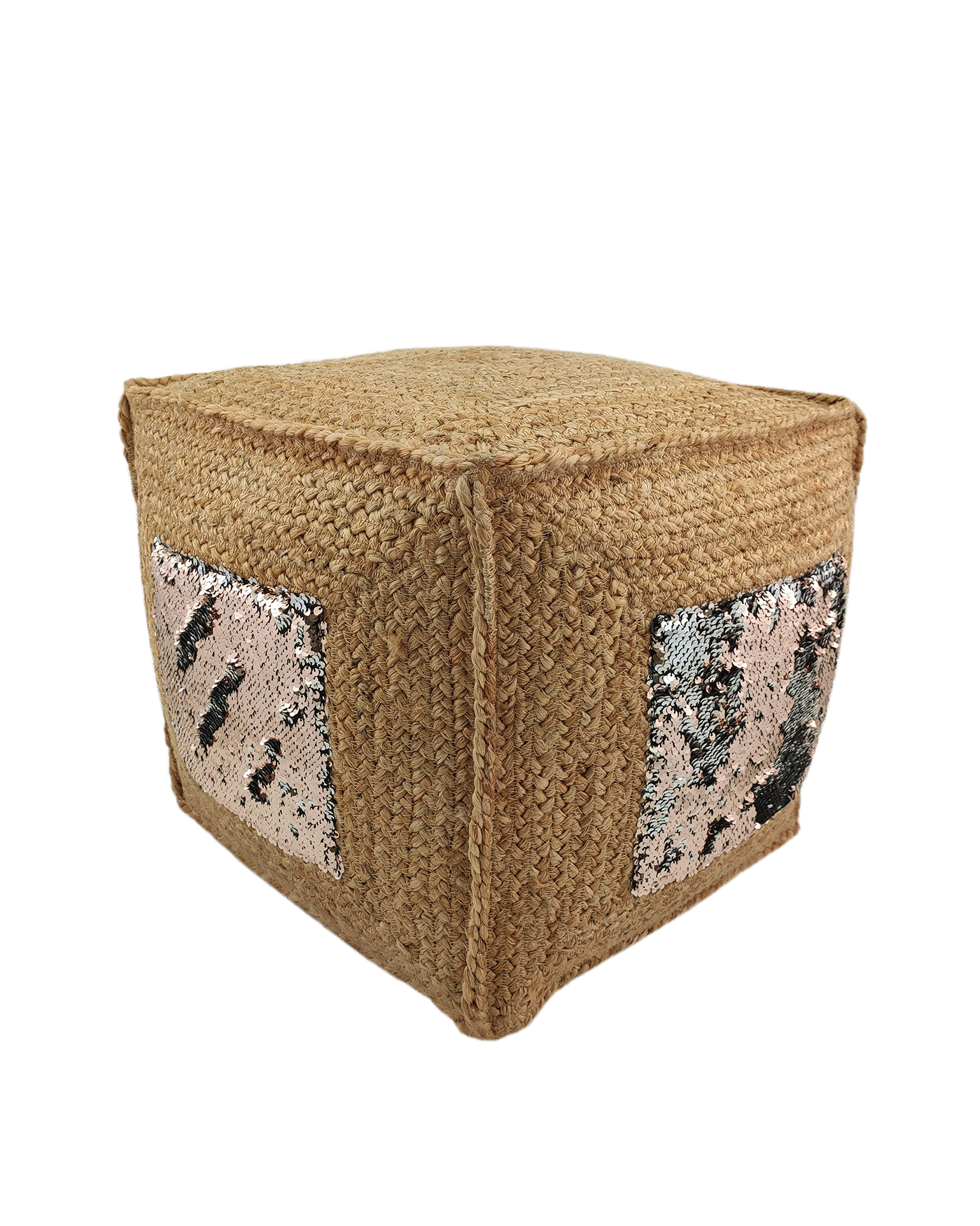 Jute Sequin PF-097 Home Area Pouf, Natural Color (40x40x40cm) Jute sequin PF-097 home area pouf, natural color, 40x40x40cm.