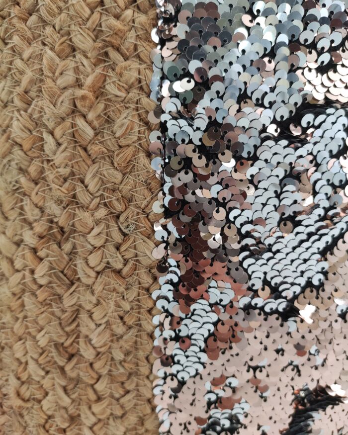 Natural color jute sequin home area pouf PF-097, 40x40x40cm.