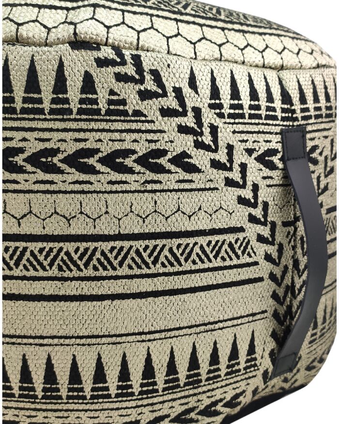 Drawing room decor pouf black and gold color, 50x50x30cm.
