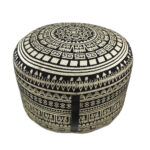 Printed home area pouf PF-091, black and gold color, 50x50x30cm.