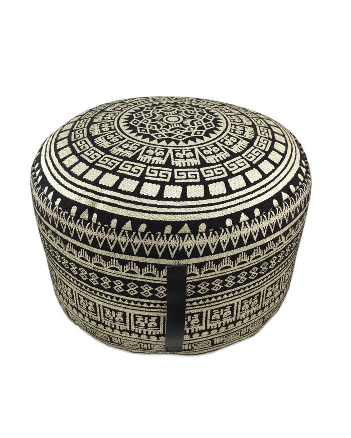 Printed home area pouf PF-091, black and gold color, 50x50x30cm.