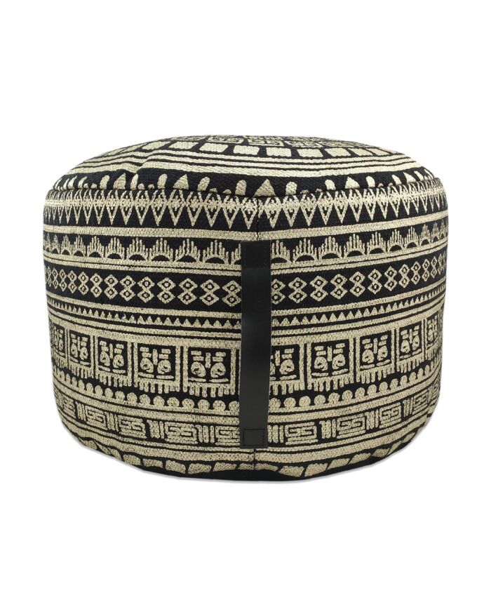 Black and gold color printed home area pouf PF-091, 50x50x30cm.