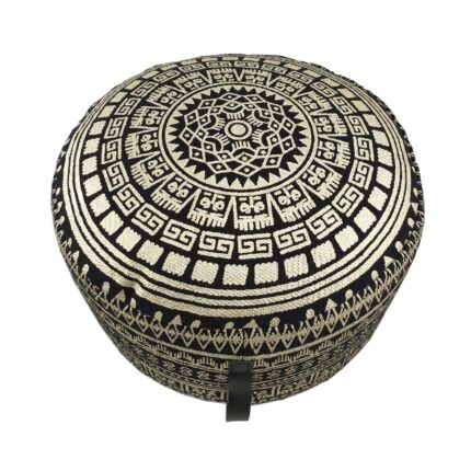 Black and gold color printed home area pouf, 50x50x30cm.