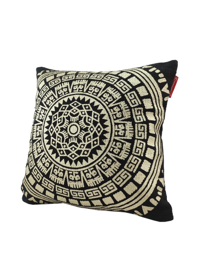 ⁦Black & Gold Color Cotton Cushion with Filler for Living Room, Bedroom, and Floor - CS 196 (45x45cm)⁩ - الصورة ⁦2⁩