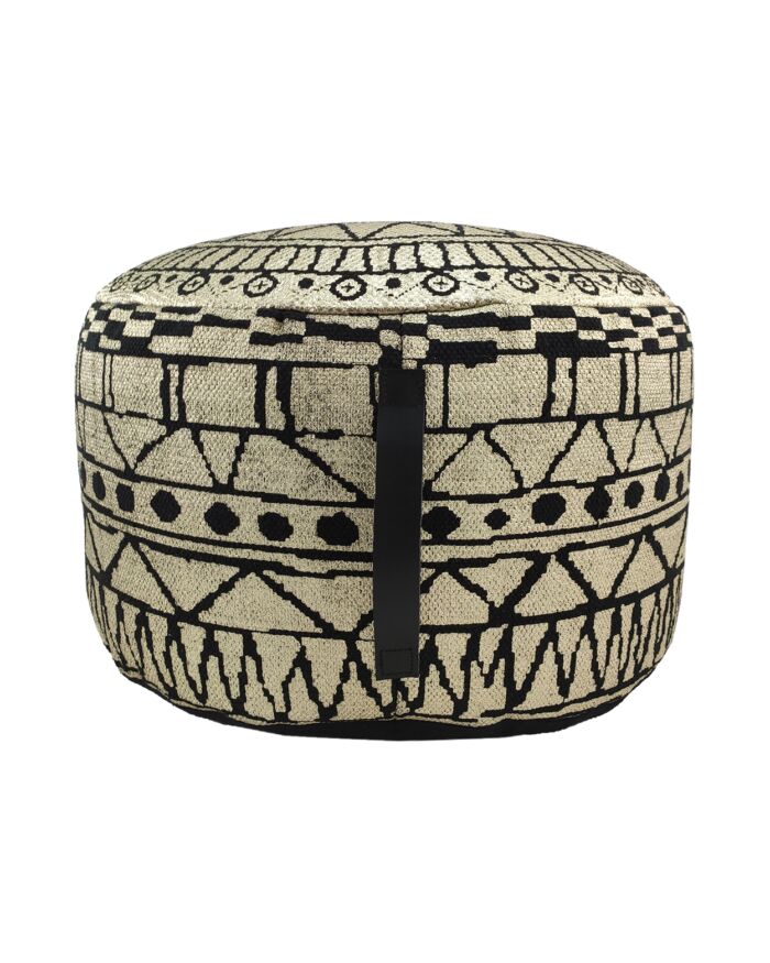 Black and gold color drawing room decor pouf PF-093, 50x50x30cm.
