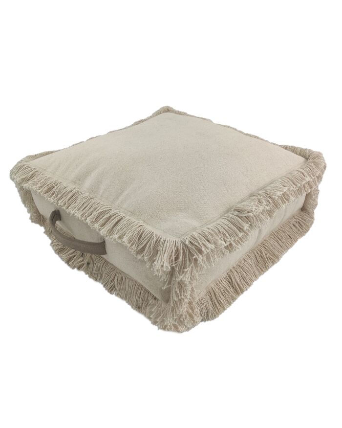 Handcrafted cotton pouf with handle PF-086 in light beige color By Ramsha Home