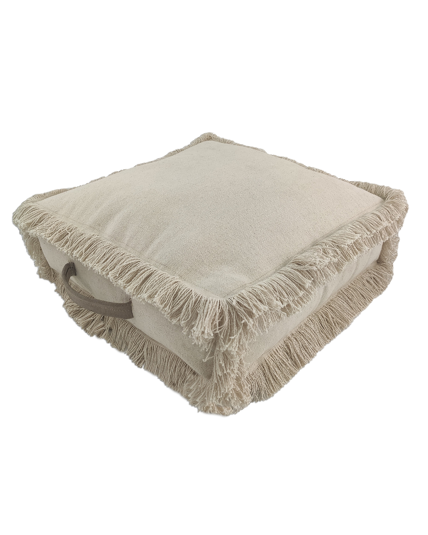 Handcrafted cotton pouf with handle PF-086 light beige 50X50X15cm By Ramsha Home Handcrafted cotton pouf with handle PF-086 in light beige color By Ramsha Home
