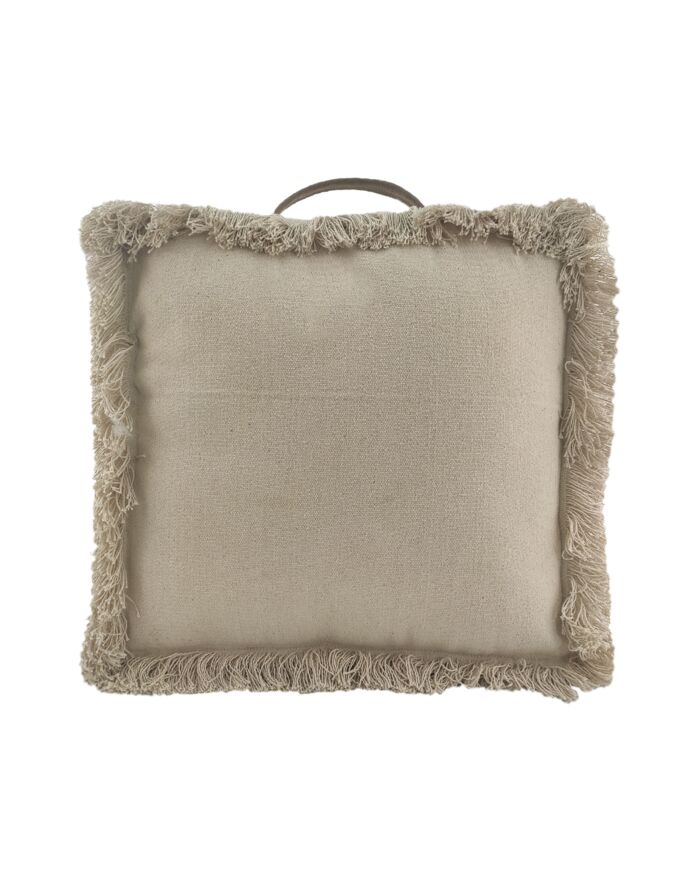 Handmade cotton pouf with handle PF-086 in light beige for bedroom By Ramsha Home