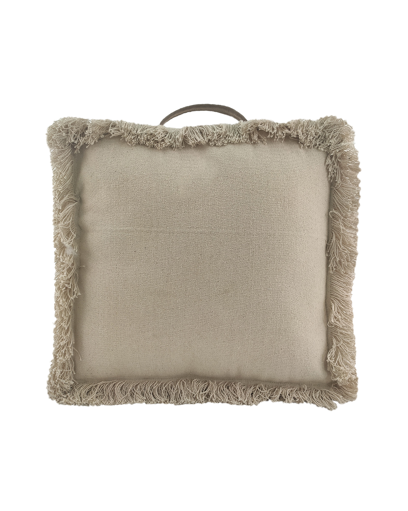Handmade cotton pouf with handle PF-086 light beige color 50X50X15cm By Ramsha Home Handmade cotton pouf with handle PF-086 in light beige for bedroom By Ramsha Home