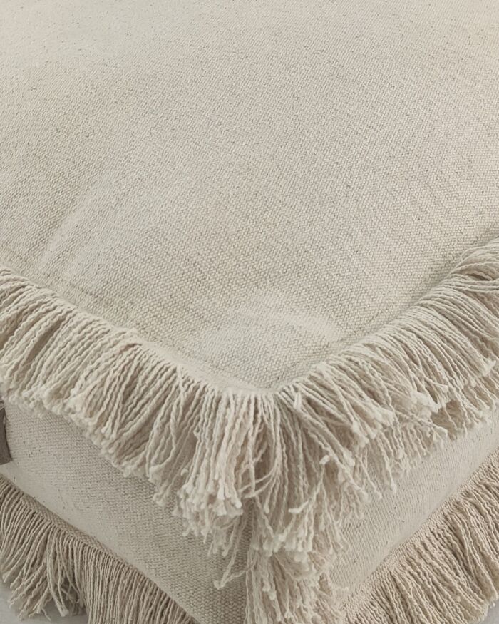 Light beige cotton pouf with handle PF-086 for living room decor By Ramsha Home