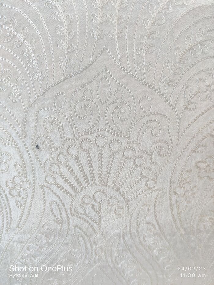 Cotton cushion with filler CS-266, embroidered design, white color 45x45cm for cozy home decor by Ramsha Home.