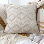 Home decor embroidered cotton cushion CS-264, white color, 45x45cm, for sofa and car by Ramsha Home.