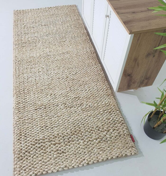 Sideways View of Hand-Woven Farmhouse Rug SR-037 in Bleach Color - Ramsha Home