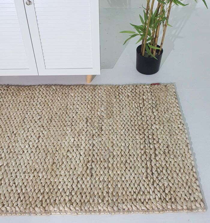 Sideways View of Hand-Woven Farmhouse Rug SR-037 in Bleach Color - Ramsha Home