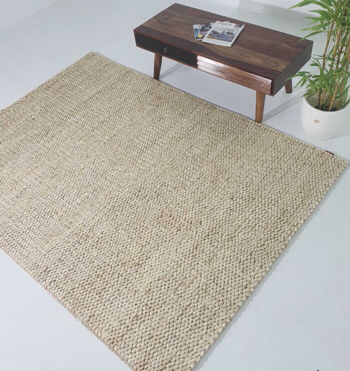 Sideways View of Hand-Woven Farmhouse Rug SR-037 in Bleach Color - Ramsha Home