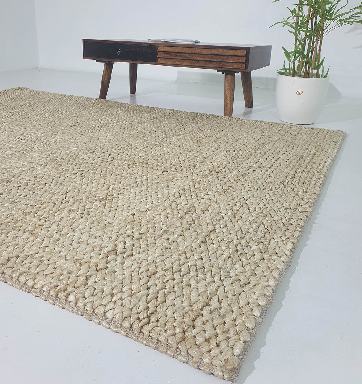 Overhead View of Bleach Color Hand-Woven Rug - Ramsha Home Hand-Woven Bleach Color Farmhouse Woven Rug - SR 037 (200x300cm)