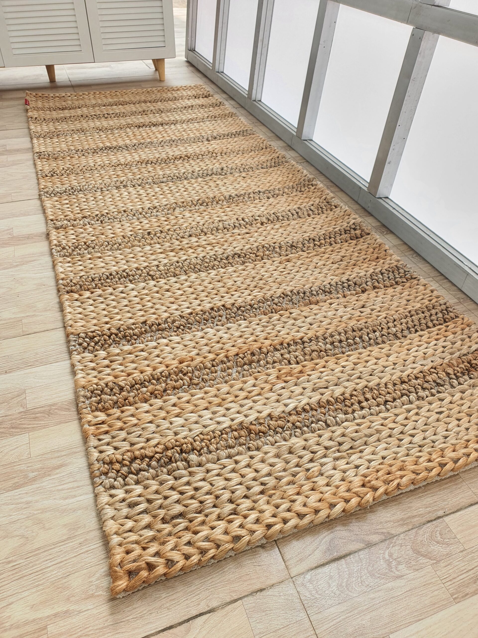 Premium Quality Handmade Jute & Cotton Rug SR 043 (80x200cm) by Ramsha Home Natural Color Jute & Cotton Home Decor Woven Rug- SR 043 (80x200cm)
