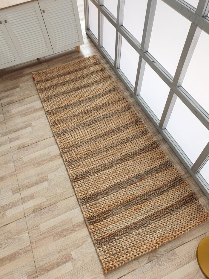 Artisanal natural color jute & cotton rug SR 043 (80x200cm) with intricate design by Ramsha Home