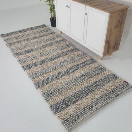 Sideways View of Natural Color Rectangle-Shaped Wool and Cotton Area Rug - Ramsha Home